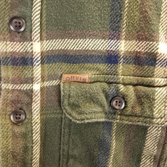 Orvis Shirt Mens Small Green Plaid Flannel Button Front Pockets Hiking Outdoors - Picture 2 of 13